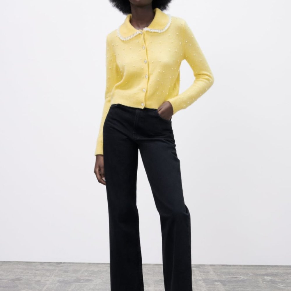 ZARA PEARL APPLIQUÉ KNIT CARDIGAN